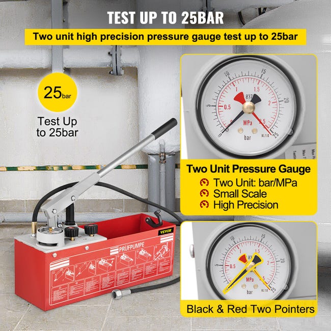 Yeacher – testeur de pression d'eau en aluminium, 2,5mpa, 25KG, pompe de  Test hydraulique manuelle, 