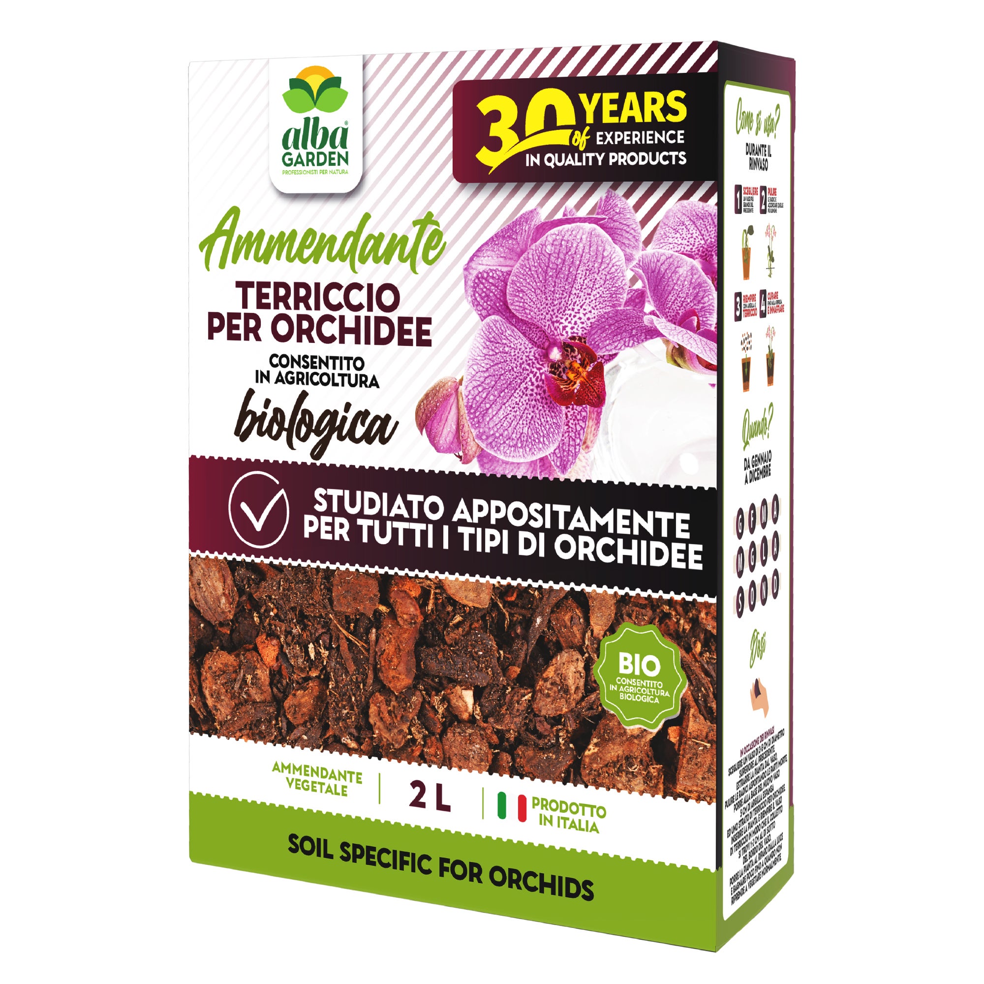 Terriccio Albagarden Orchidee Biologico - Substrato Bark Per Orchidee  Specifico Composizione Equilibrata A Base Di Corteccia Di Pino E Torba x 2  Lt