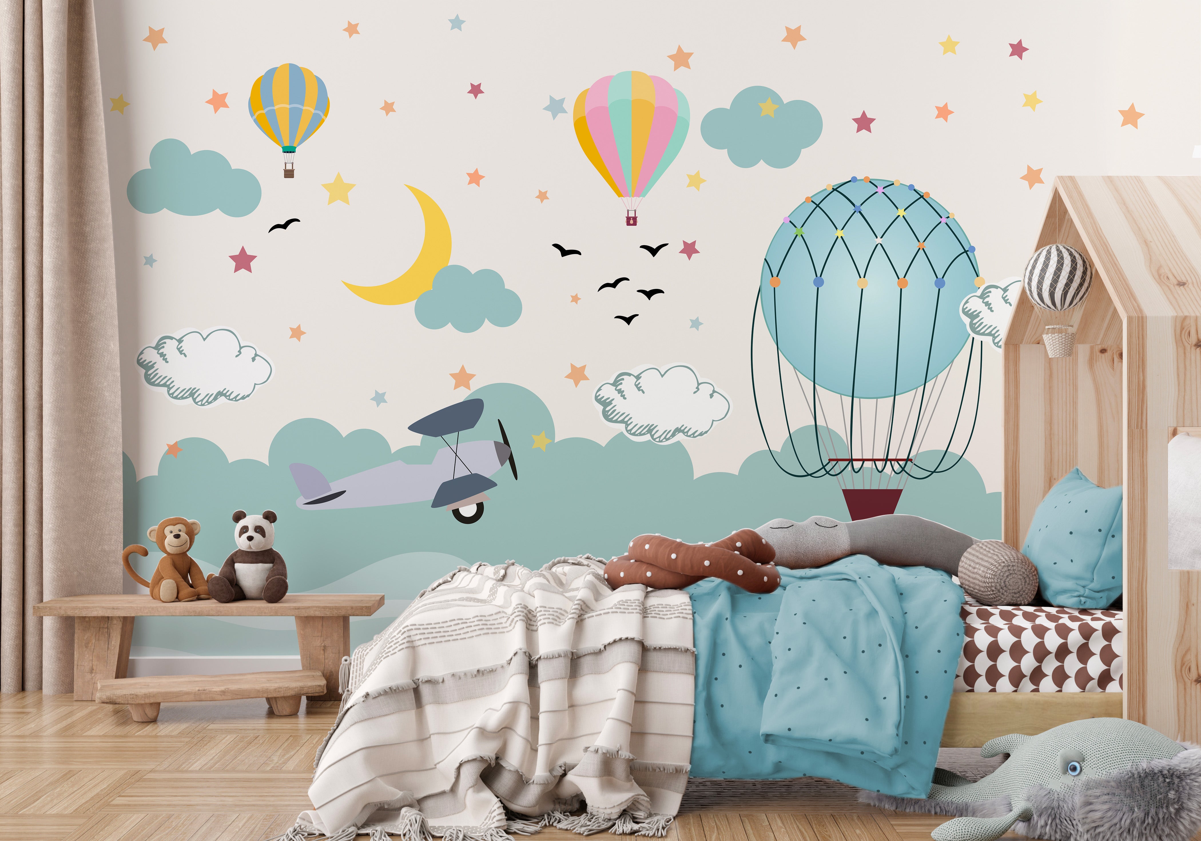 Papier peint chambre enfant avion scandinave - Muralconcept