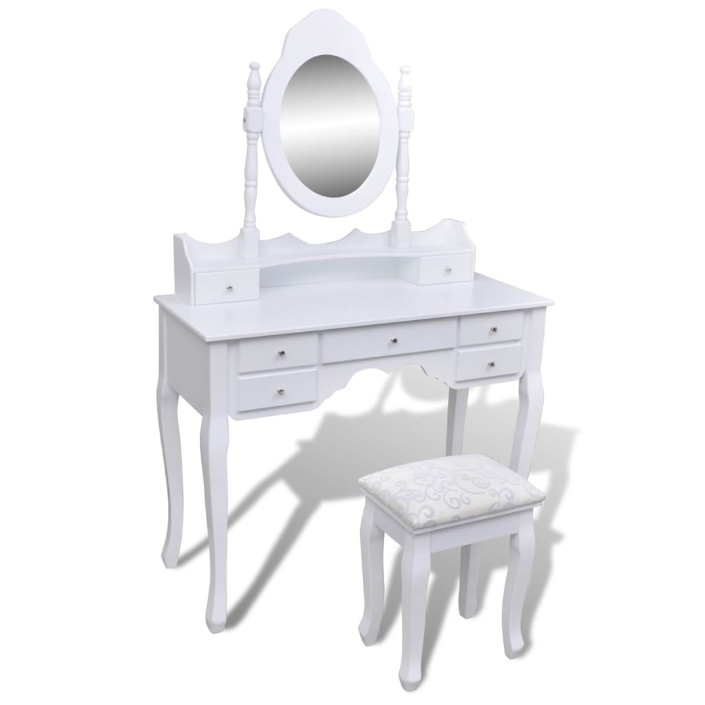 Tavolino trucco cosmetico specchio toeletta bianca make-up sgabello e 3  cassetti