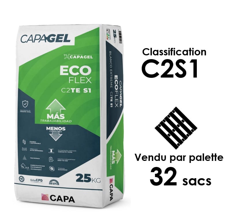MORTIER COLLE CAPAGEL ECO FLEX C2S1 25kg GRIS Vendu par