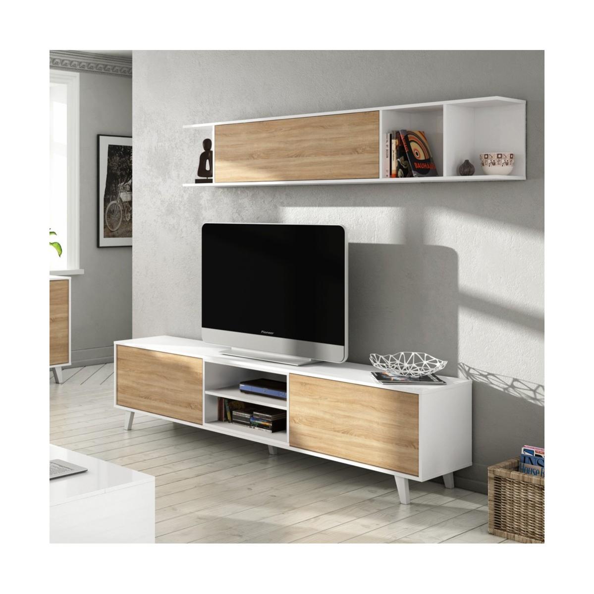 Mobile TV Moderno Bianco Rovere Parete Attrezzata Soggiorno Pensile ...