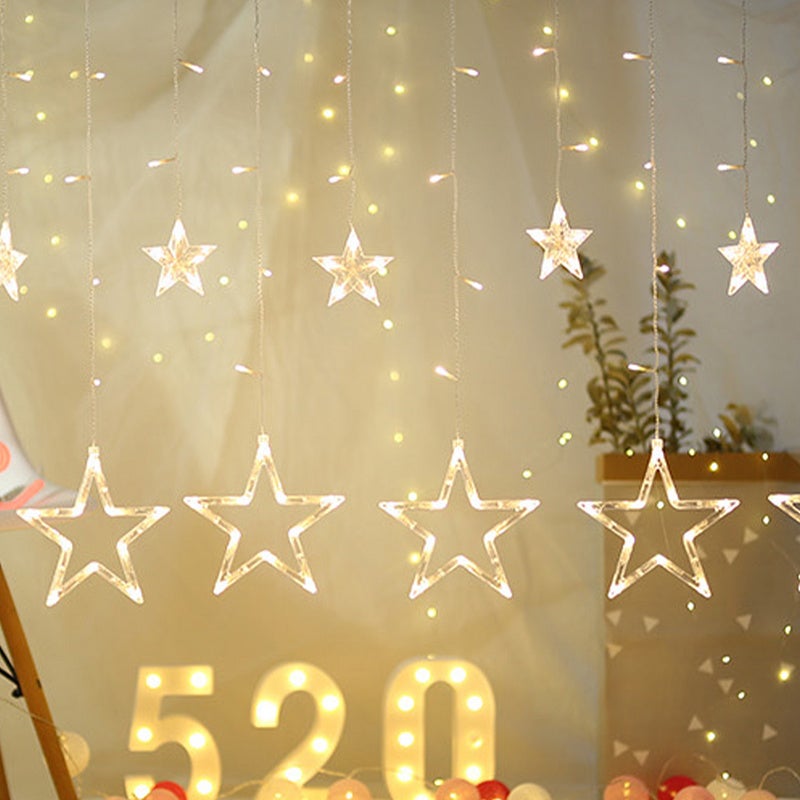 Rideau lumineux 138 LED - Guirlandes lumineuses avec étoiles et motifs de  Noël - Éclairage de Noël intérieur/extérieur - Prise UE - Étanche -  Décoration de Noël (Blanc chaud) 