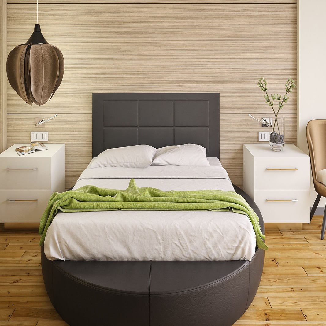 Cabecero cama tapizado, Valido para cama 135 y 150 cm, Color: Negro, Medidas: 155 x 55 x 3,0 cm
