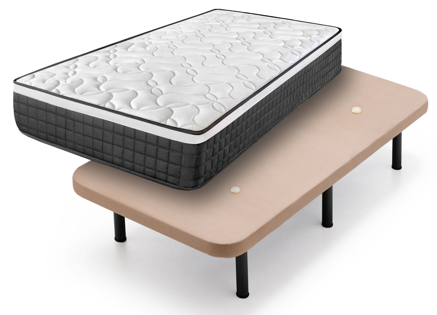 Colchón viscoelástico origin + base tapizada beige con 6 patas de 32 cm | medidas: 105x200 cm