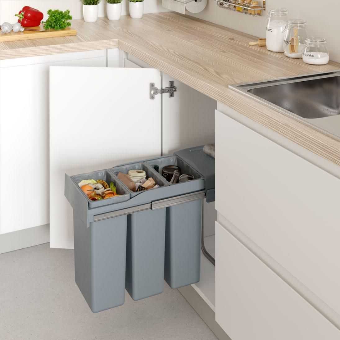 Cubo de basura extraible para armario de cocina de ancho 255mm con 2 cubos de 14 litros Leroy Merlin