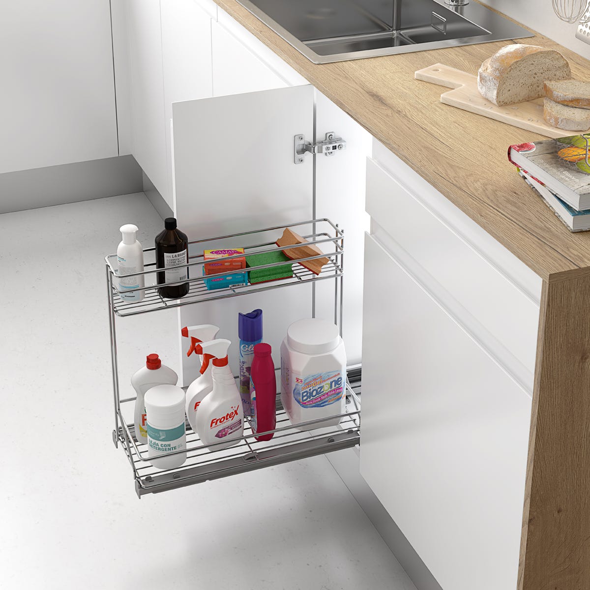Accesorio extraíble para productos de limpieza para armario de cocina