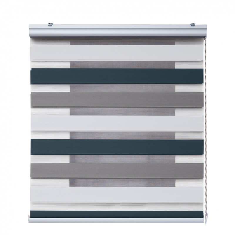 Estores noche y día premium, estor enrollable con acabados de aluminio premium blanco-topo-grafito, 120 x 250 cm