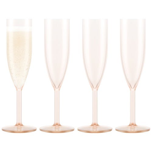 Flûtes à champagne jetables en plastique or rose – Paillettes or rose avec  un bord or rose – [