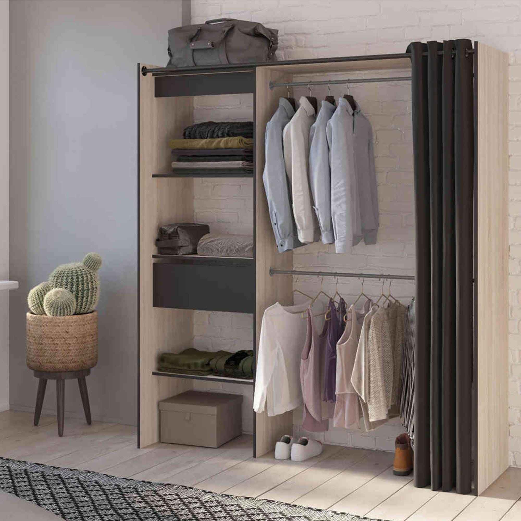 Dressing Extensible Dressing extensible en bois noir mat et chêne brossé - DR172 | Leroy Merlin