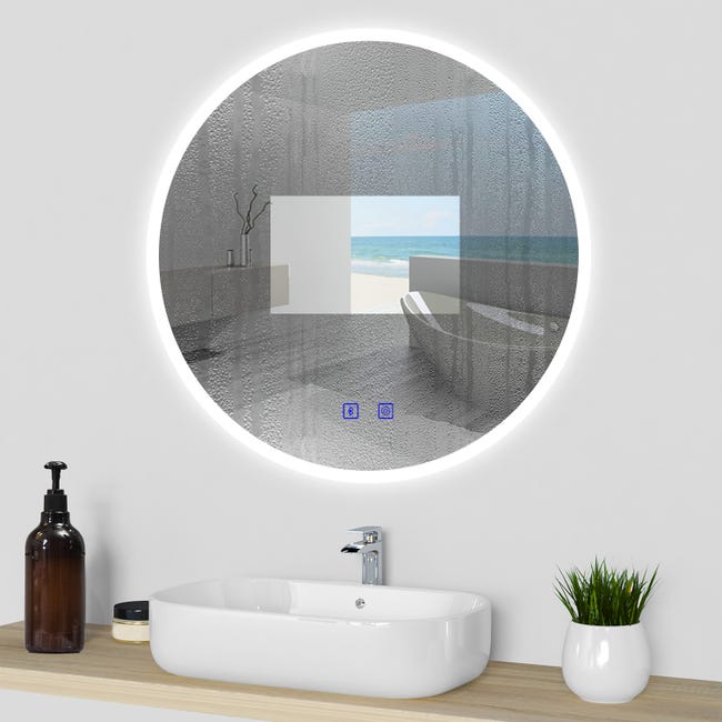 OCEAN Specchio da bagno rotondo. 80 cm. Antiappannamento con funzione  Bluetooth. Bagliore esterno morbido. Dimmerabile in 3 temperature di  colore.