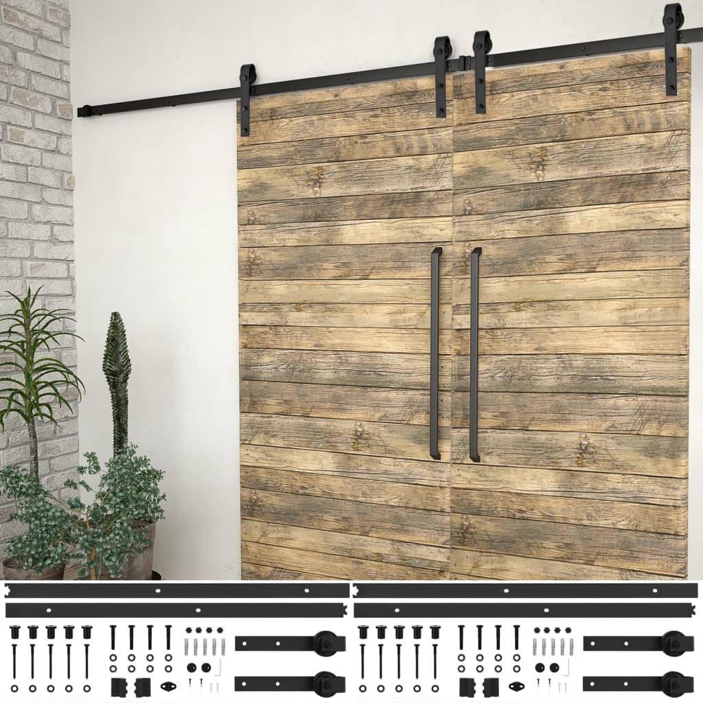 Maison Exclusive Kits de fixation pour porte coulissante 2 pcs 183 cm Acier Noir Leroy Merlin