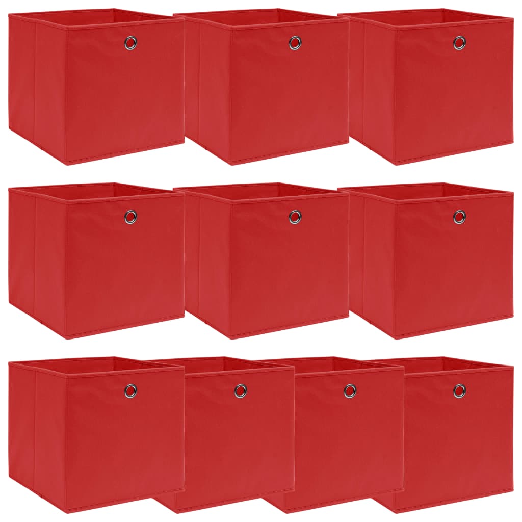 Pack de 10 cajas de almacenaje plegables de 32cm y de tela de poliéster  rojo oscuro