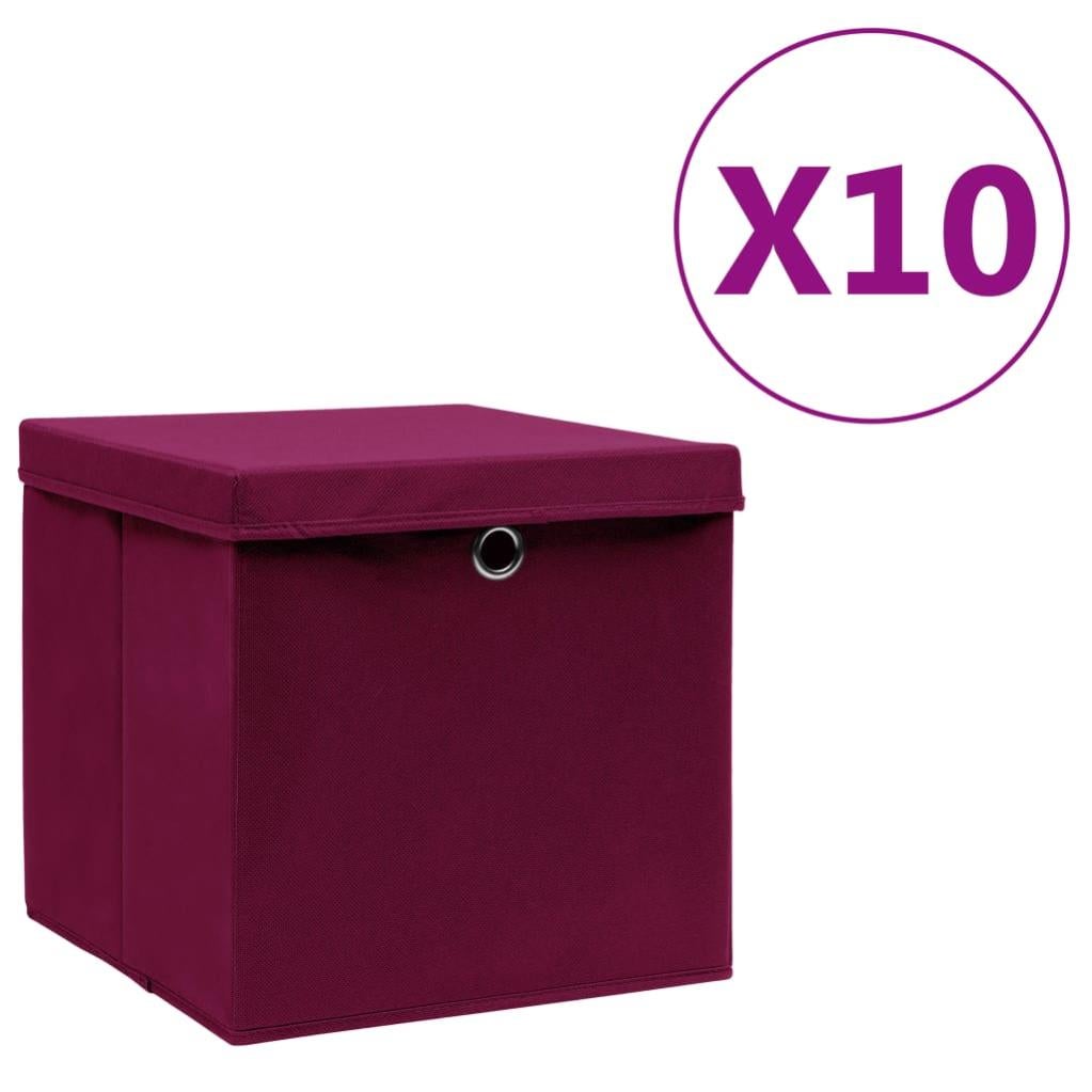 VidaXL Contenitori Portaoggetti Pieghevoli In Tessuto - 4 Pezzi 28x28x28 Cm - Rossi - 2