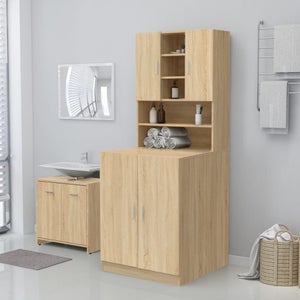 Como - meuble pour machine à laver - 64x183x30cm - rangement espace  buanderie lave linge salle de bains - style moderne - chêne - Conforama