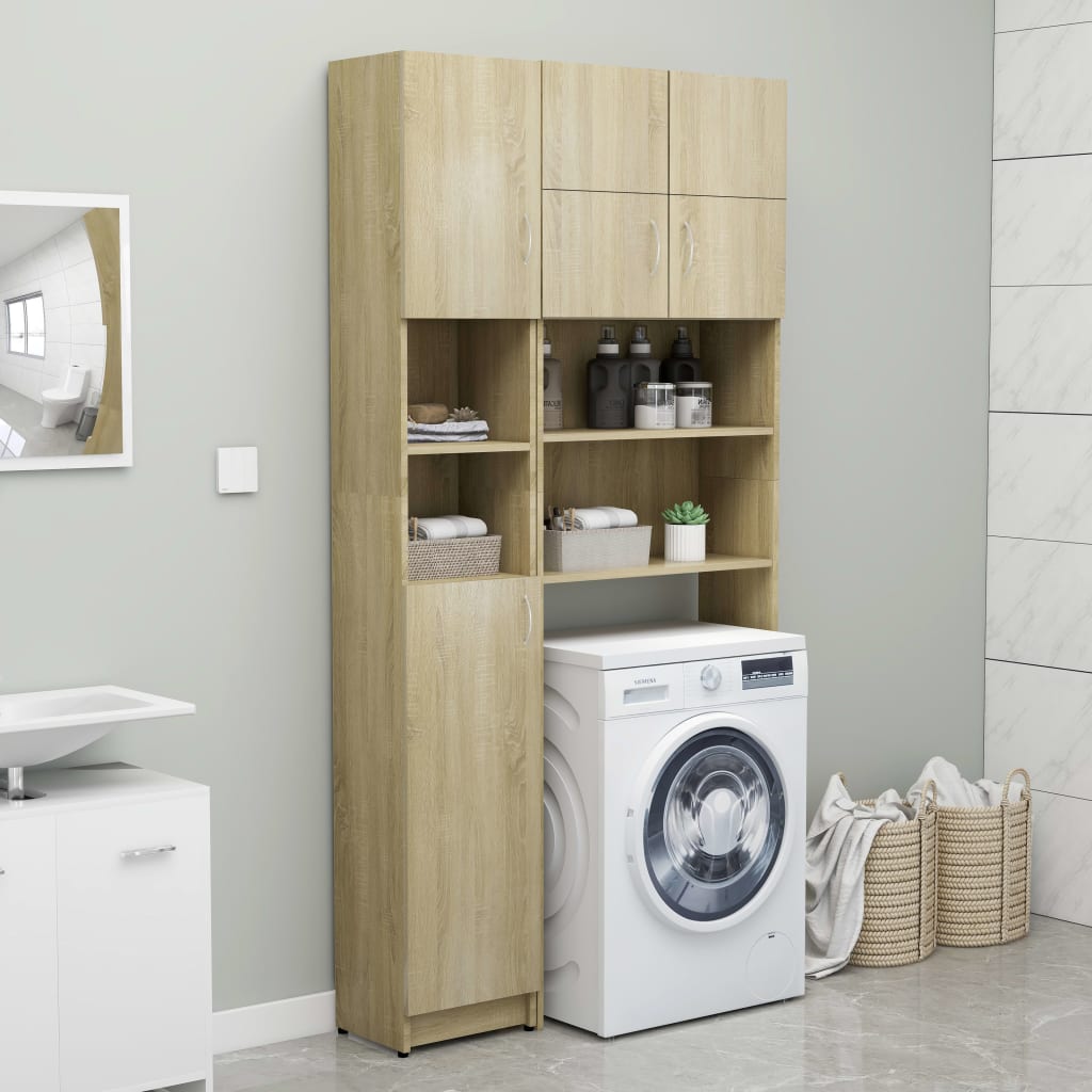 Mueble para lavadora y secadora en torre. 67 (Ancho) x 185 (Alto) 65 cm  (Fondo) Armario lavanderia para apilar, con bandeja extensible