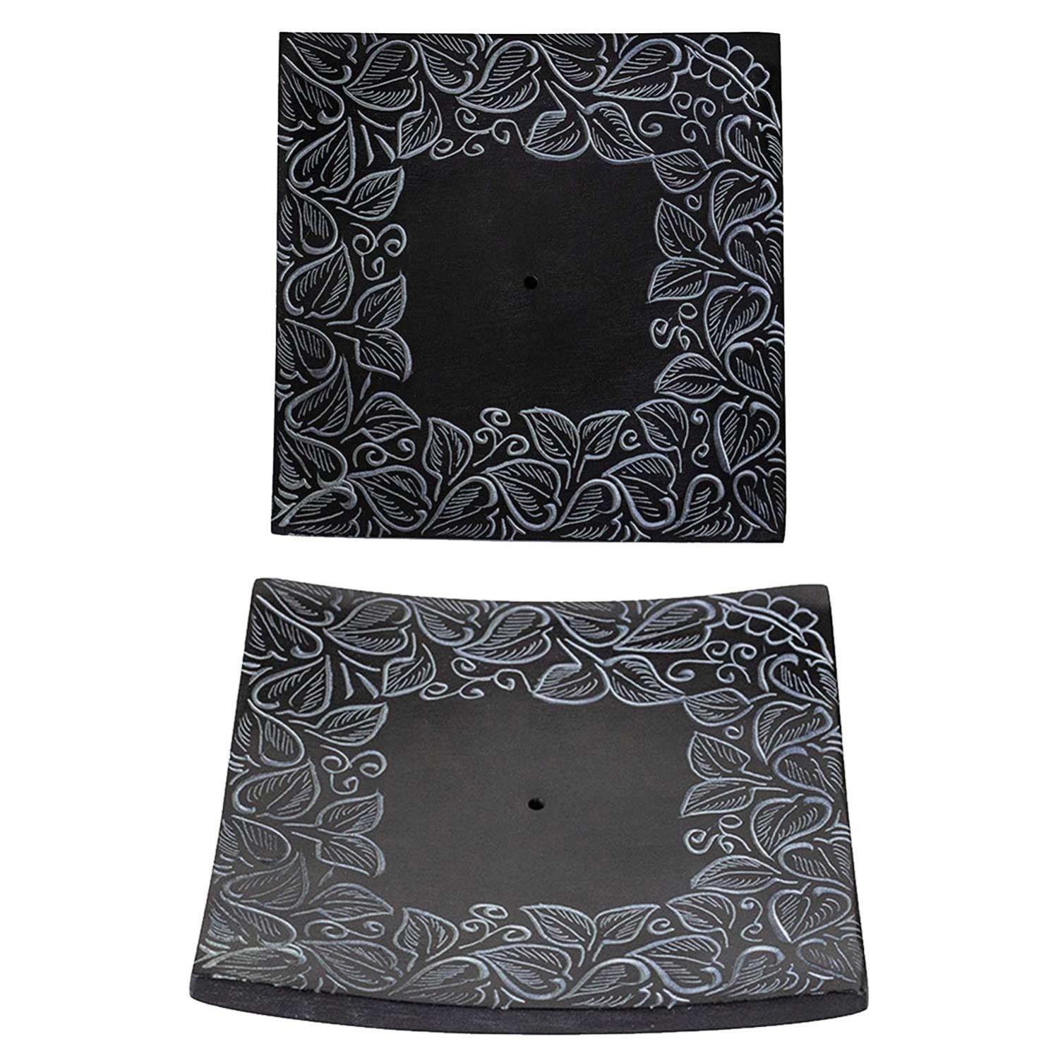 Set di 2 Porta Bastoncini di Incenso in legno con Intarsi in Cottone 25x04 cm Bruciatore
