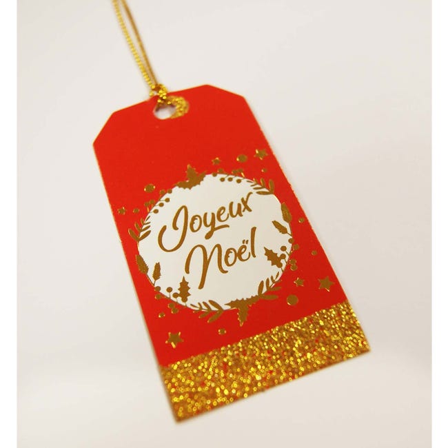 6 étiquettes cadeaux de Noël - Rouge et paillettes dorées - Global