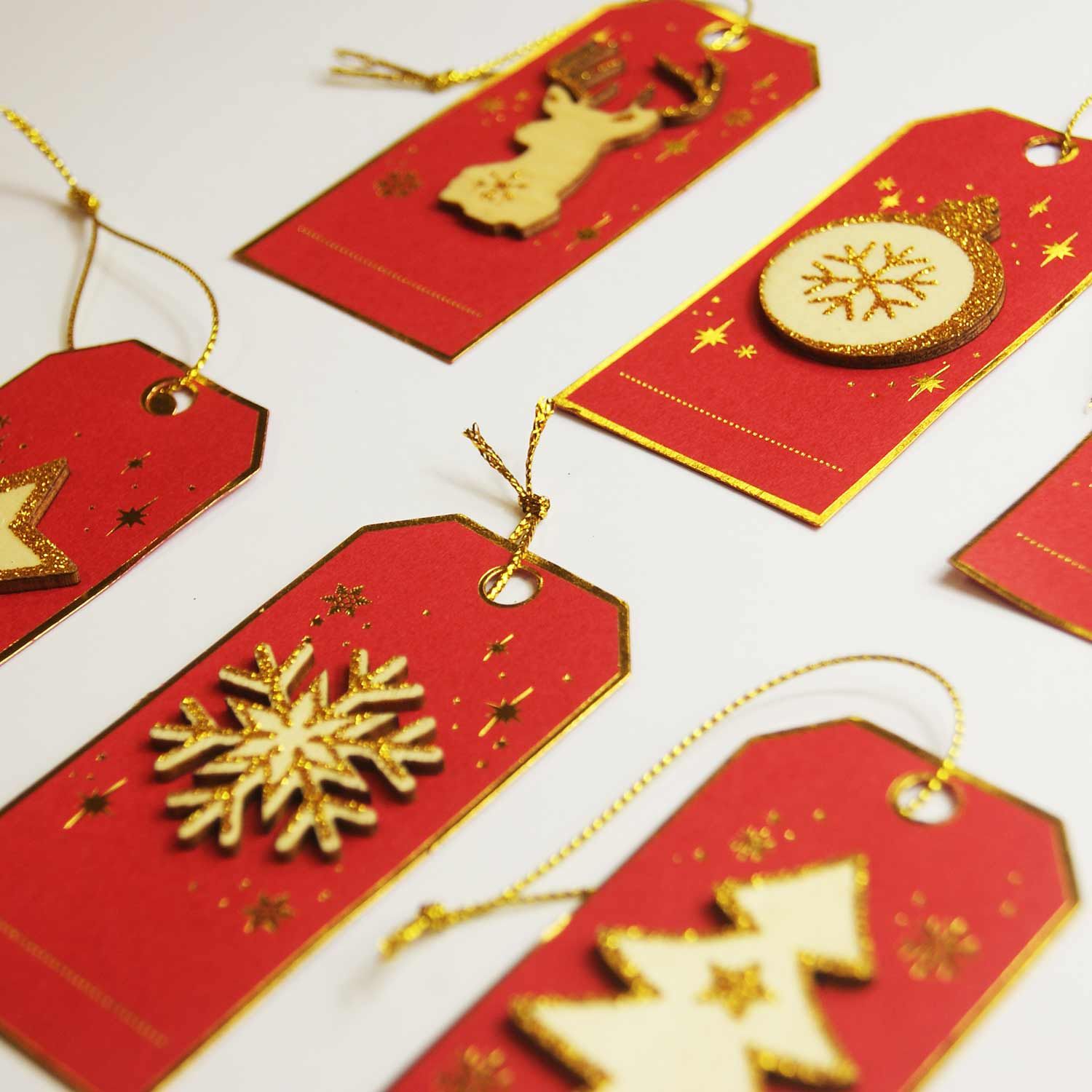 6 étiquettes cadeaux de Noël - Rouge et paillettes dorées - Global