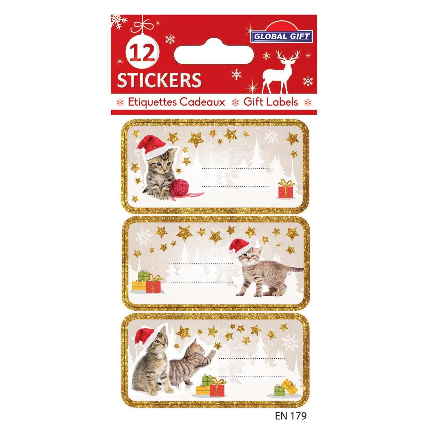 Stickers - 12 étiquettes autocollantes Joyeux Noël + étoiles