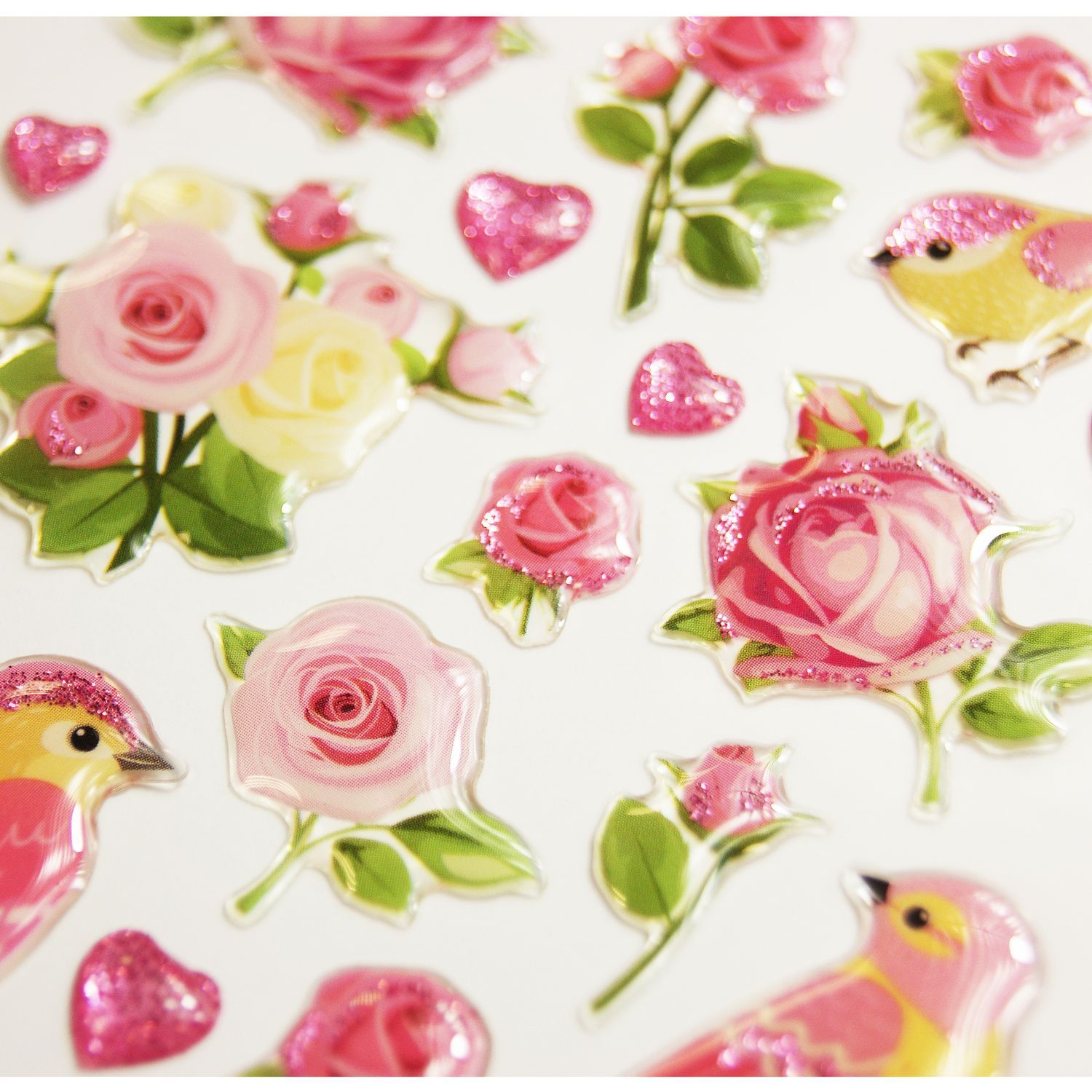 Adesivi - Romanticismo di fiori e uccelli - Glitter - Epoxy