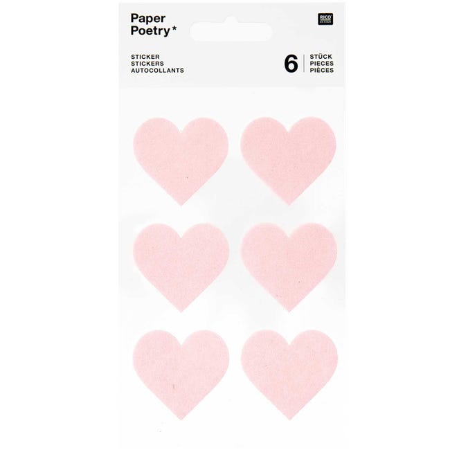Planches de 6 stickers coeurs rose Rico Design - Le petit Souk