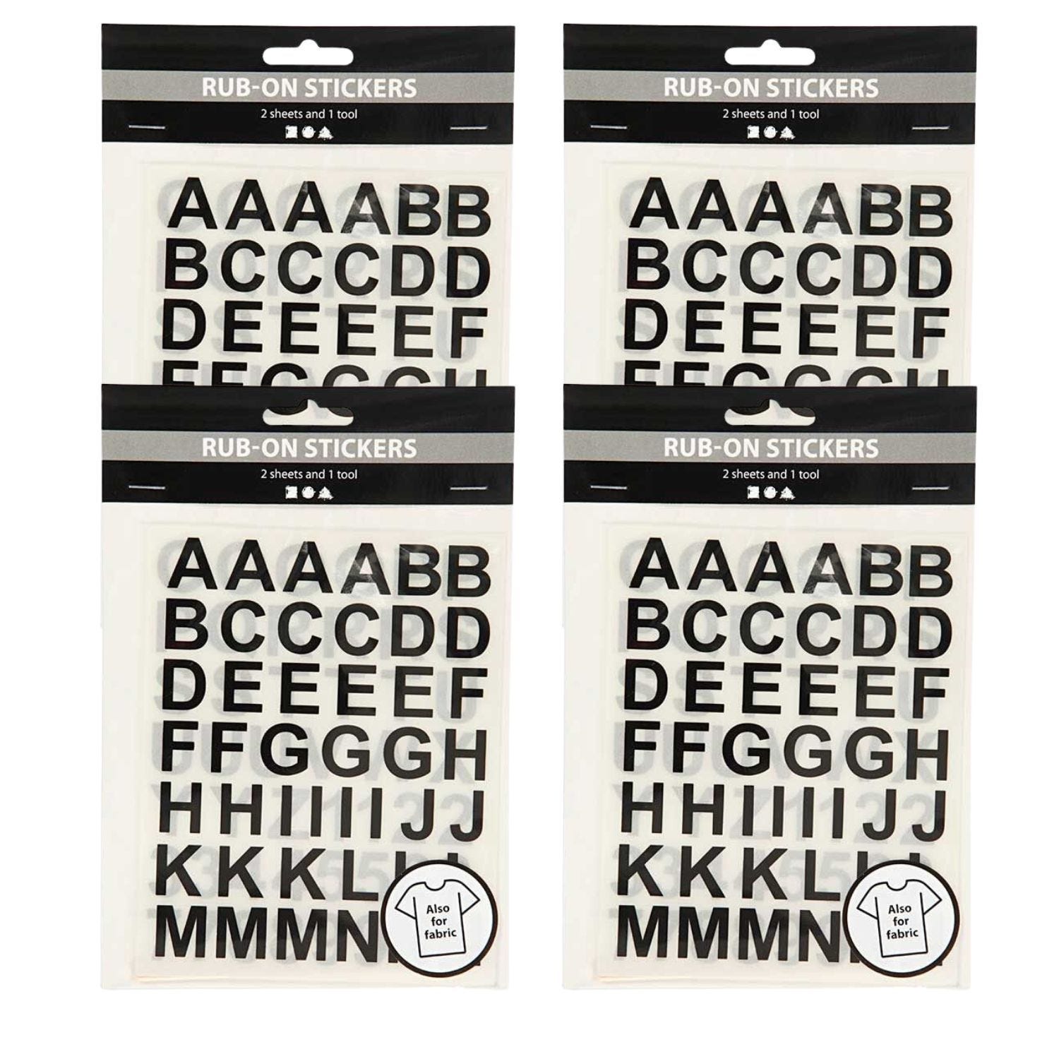 4 lettere e numeri neri fogli trasferibili in tessuto 12 x 15 cm