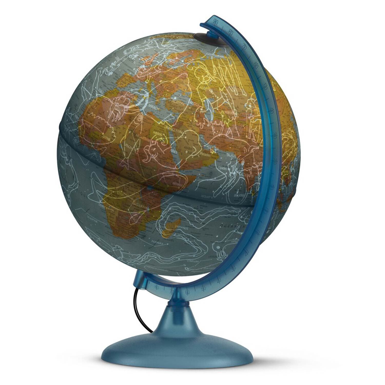 Tecnodidattica – Globe Lumineux Night&Day, Cartographie Double Effet  Politique et Constellations, Pivotant sur son Axe, Méridien Gradué, Diamètre 25 cm