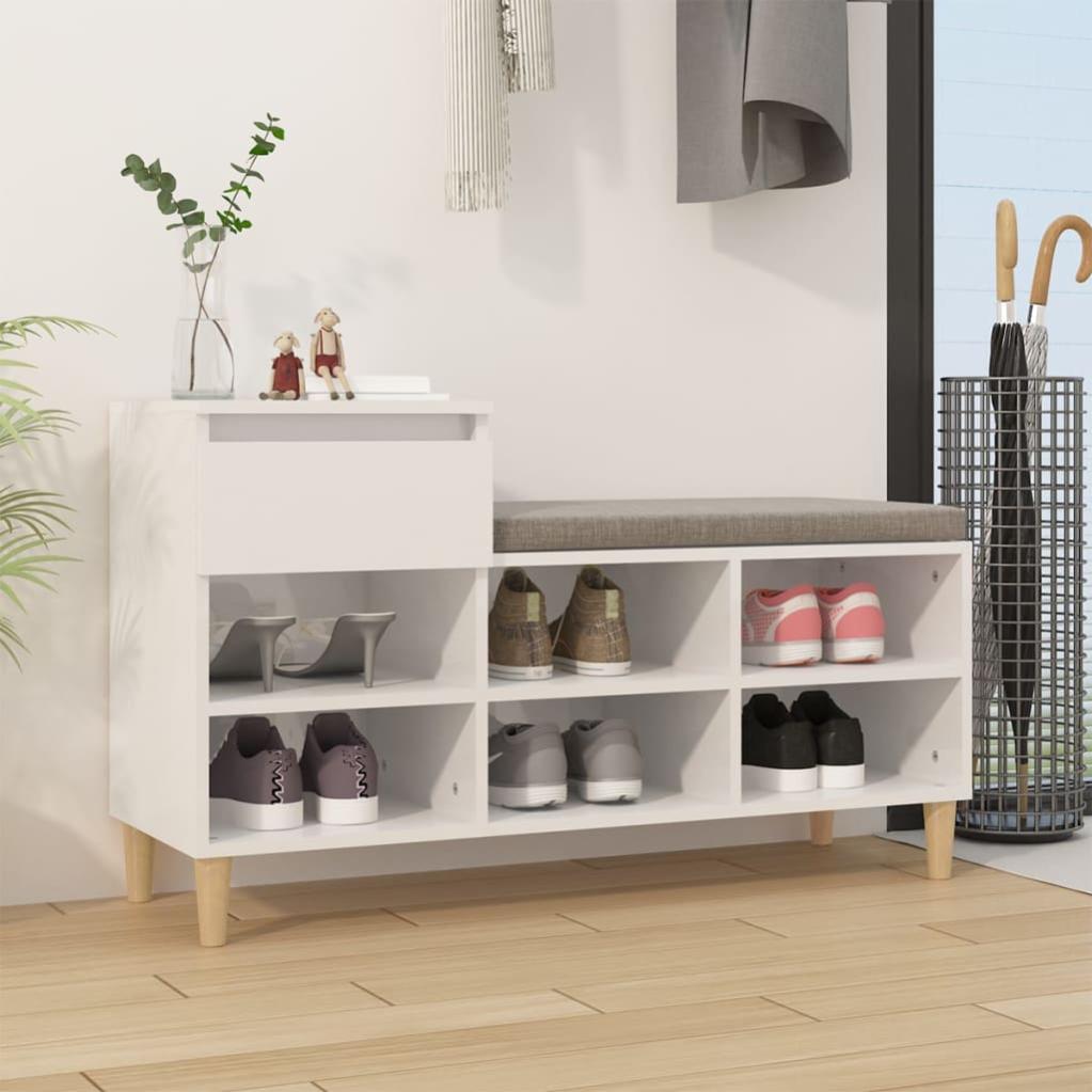 Scarpiera | Mobile Porta Scarpe Bianco Lucido 102x36x60 Cm In Legno Multistrato Cfw53237 90590115