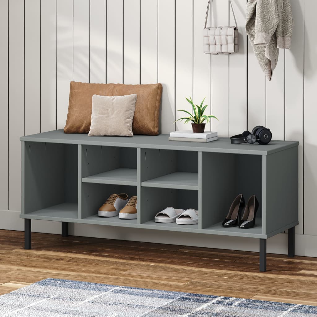 VidaXL Scarpiera Gambe Metallo Grigio 106x35x45cm Legno Massello OSLO