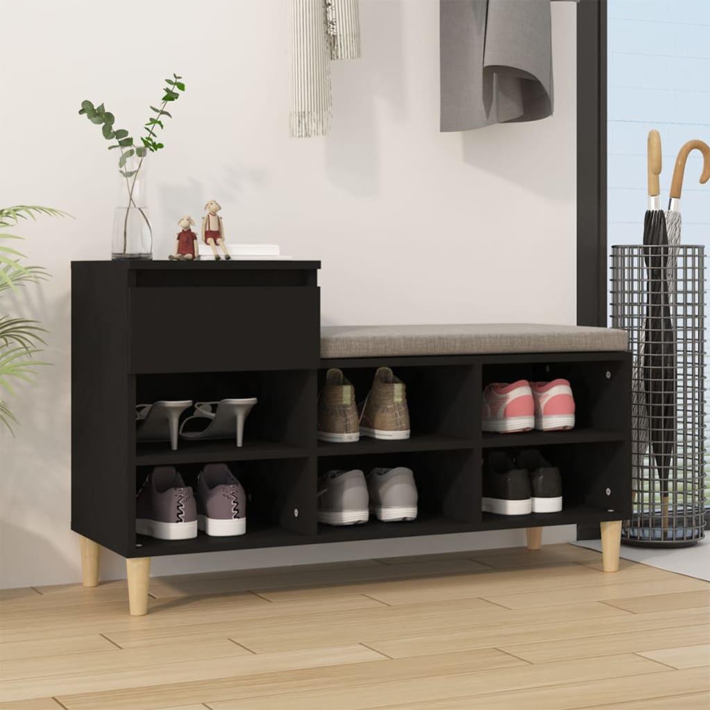 VidaXL Scarpiera In Legno Multistrato Nero – 60x30x45 Cm, Base In Acciaio, Ripiano Inclinato