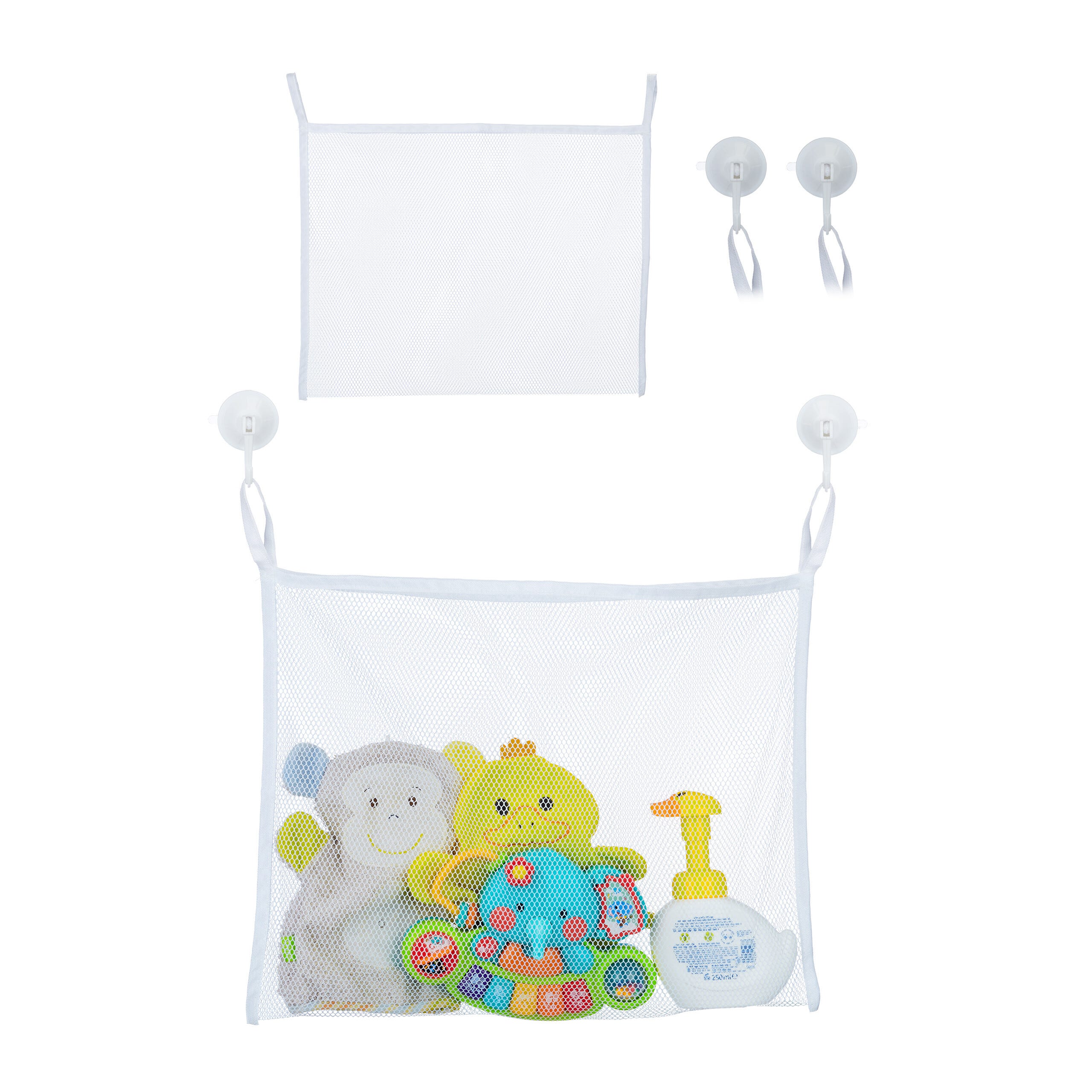 Relaxdays Rangement pour les jouets du bain, lot de 2, filet avec  ventouses, H x L : env. 35 x 45 cm, enfant, blanc