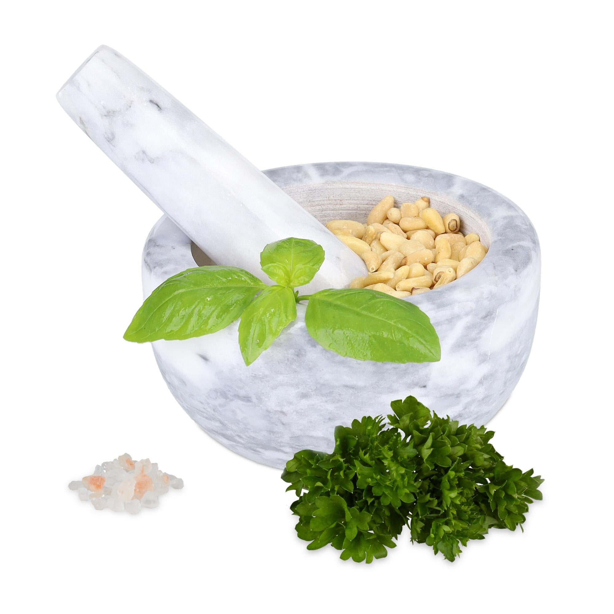 Relaxdays Mortaio e Pestello in Marmo, 6x12 cm, Macina Erbe e Spezie