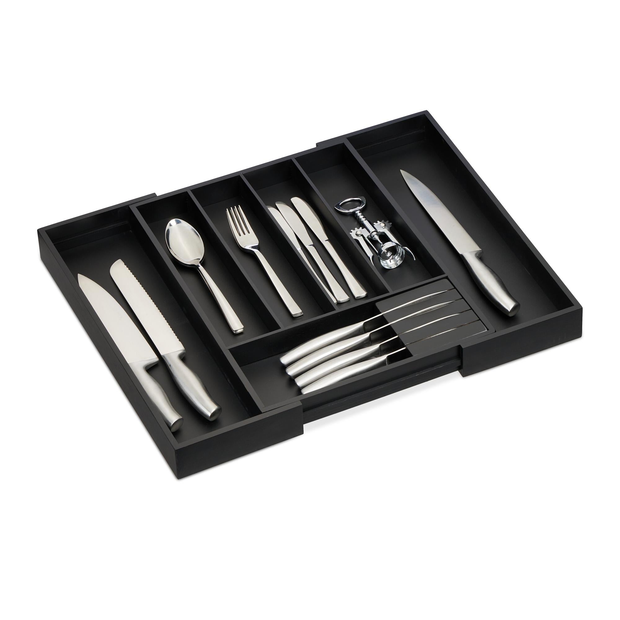 Range-couverts En Bambou Extensible - 5 à 7 Compartiments - Tiroir De Cuisine - Naturel