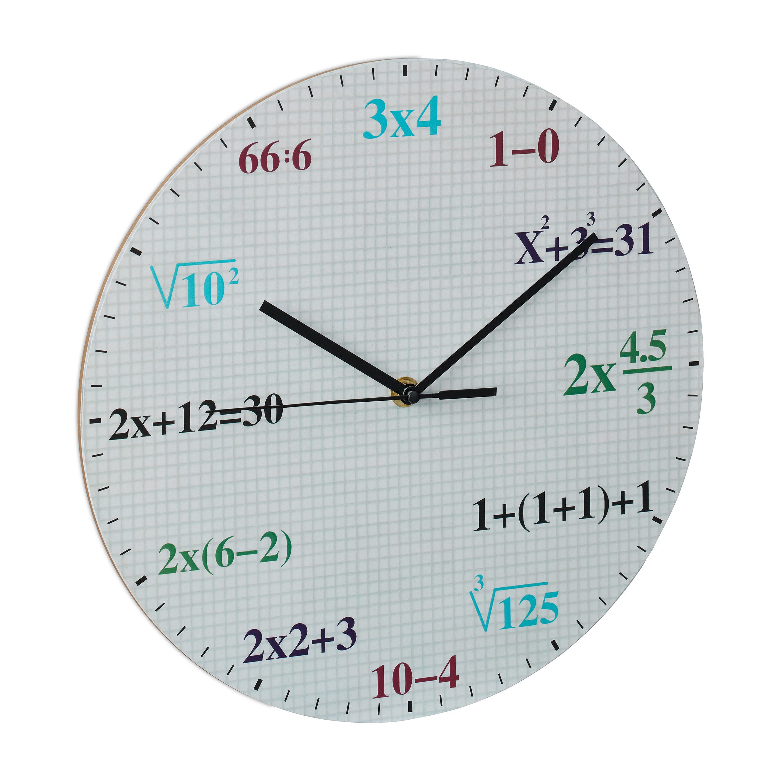 Relaxdays Horloge murale avec formules mathématiques, diamètre : 30 cm,  chambre d'enfant, multicolore