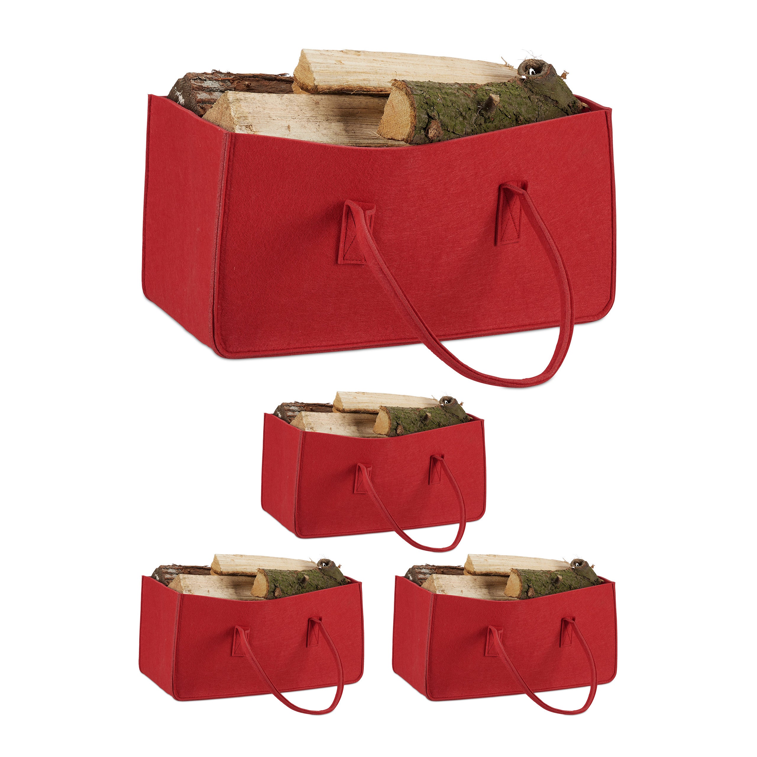 4x Borsa Portalegna per Camino in Feltro Cesto Portatile Portariviste  Pieghevole HxLxP: 25x25x50 cm, Rosso