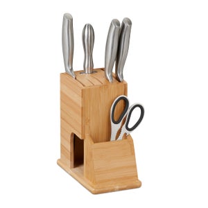 Relaxdays Range-ustensiles pour tiroir, 16 couteaux & aiguisoir, rangement  en bambou, HxLxP: env. 5 x 43 x 29 cm, nature