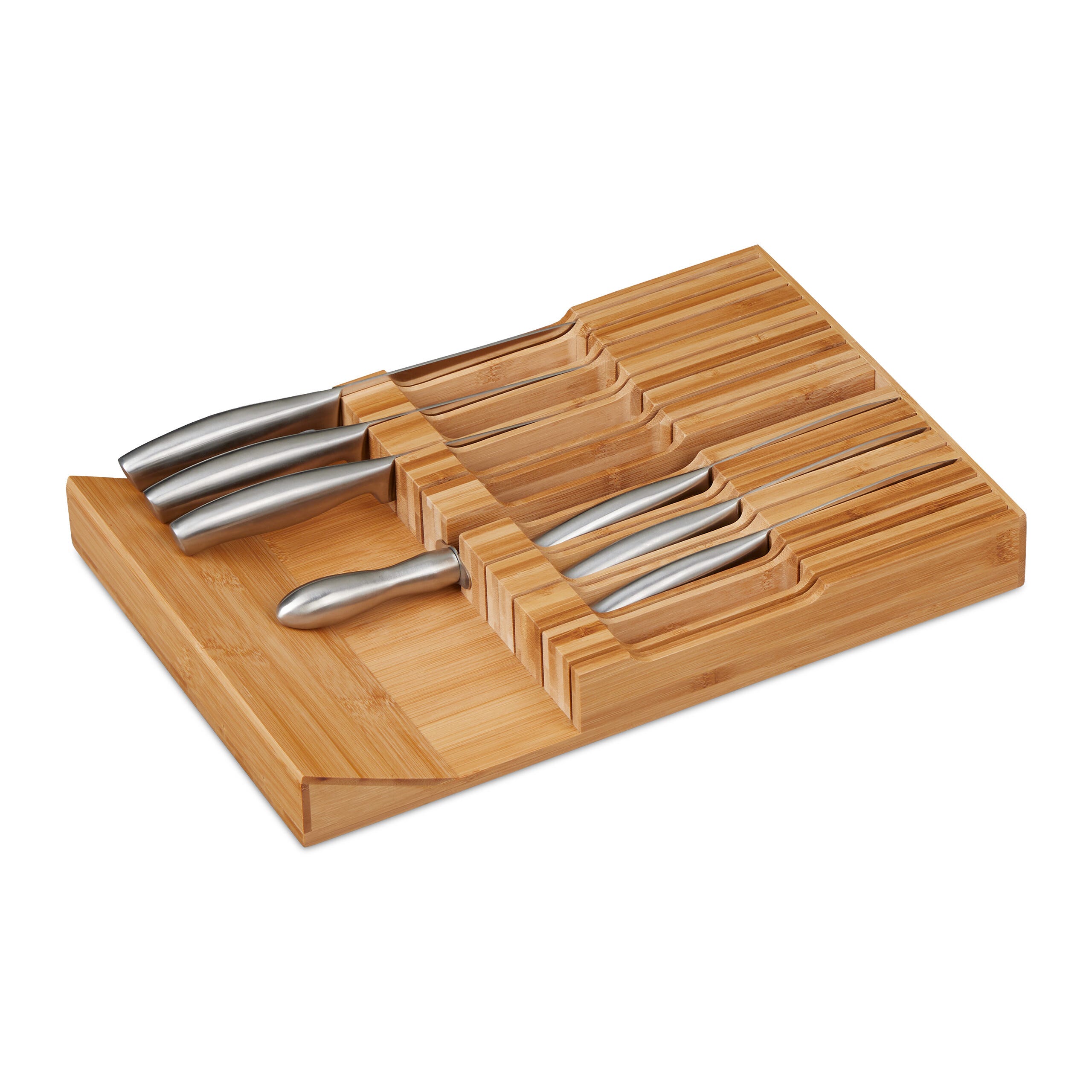 Relaxdays Range-couteaux tiroir bois range-couverts extensible cuisine  bambou organiseur HxlxP: 6,5 x 38