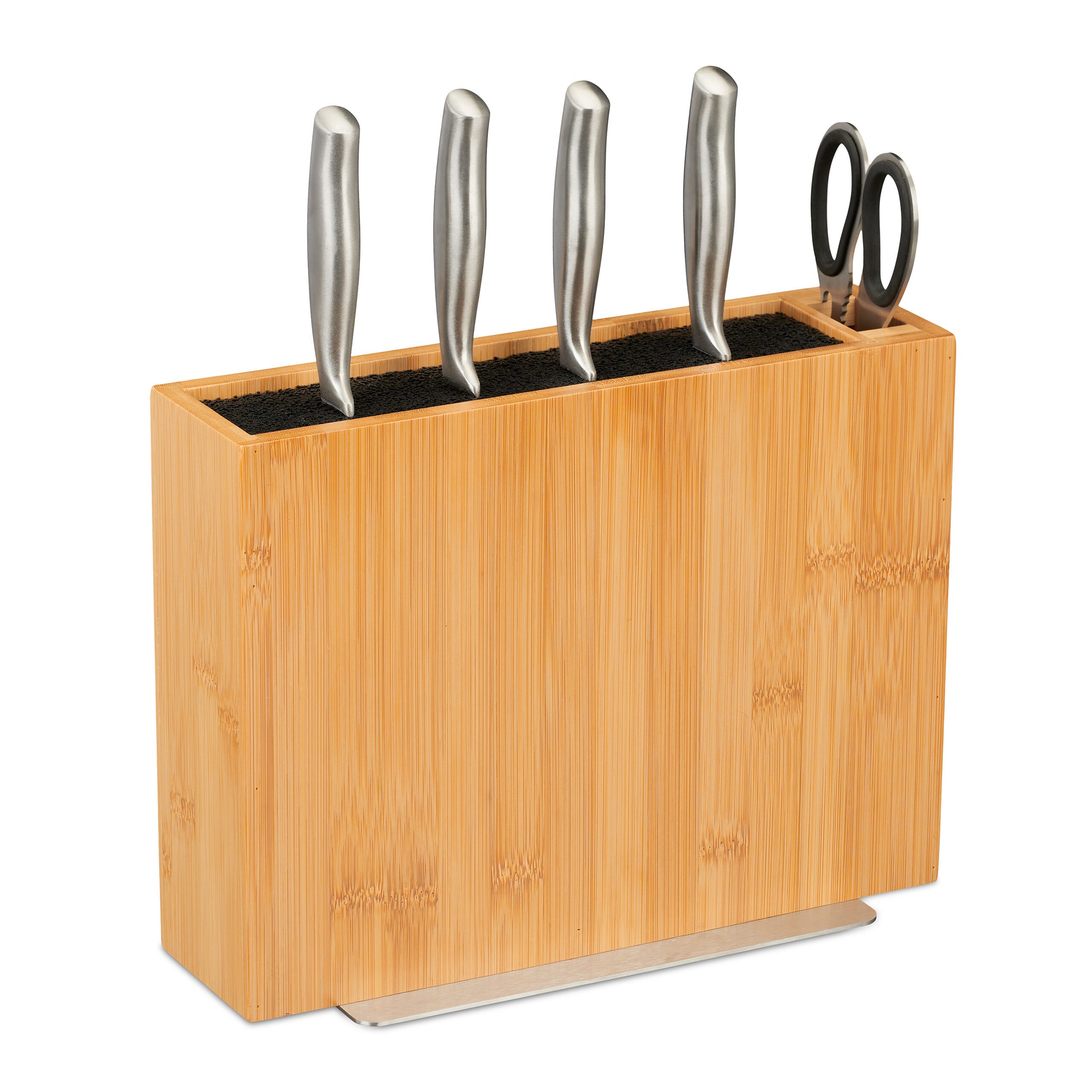 Relaxdays Range-ustensiles pour tiroir, 12 couteaux & aiguisoir, rangement  en bambou, HxLxP: env. 5 x 43 x 23 cm, nature