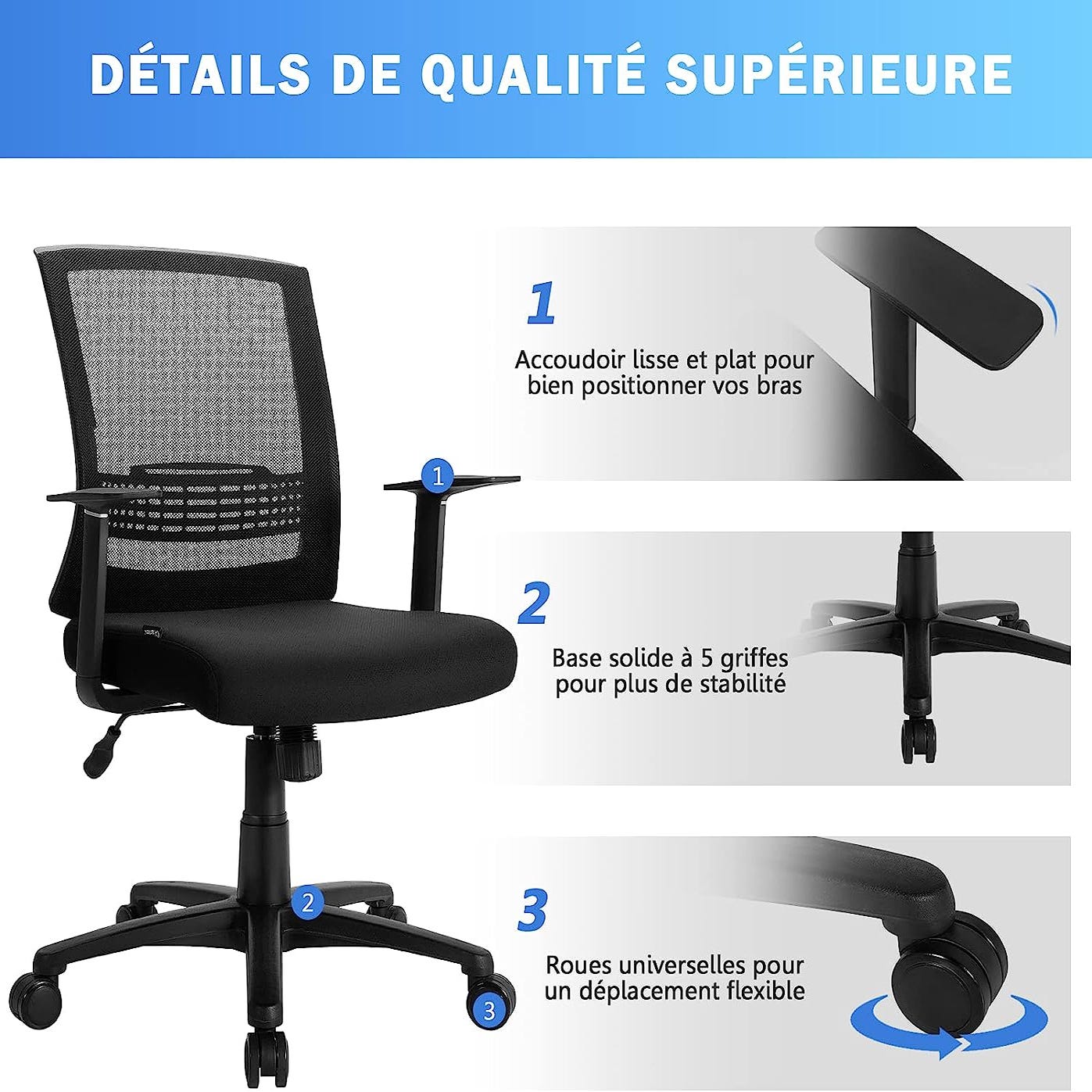 Chaise de bureau chaise de bureau ergonomique avec accoudoir