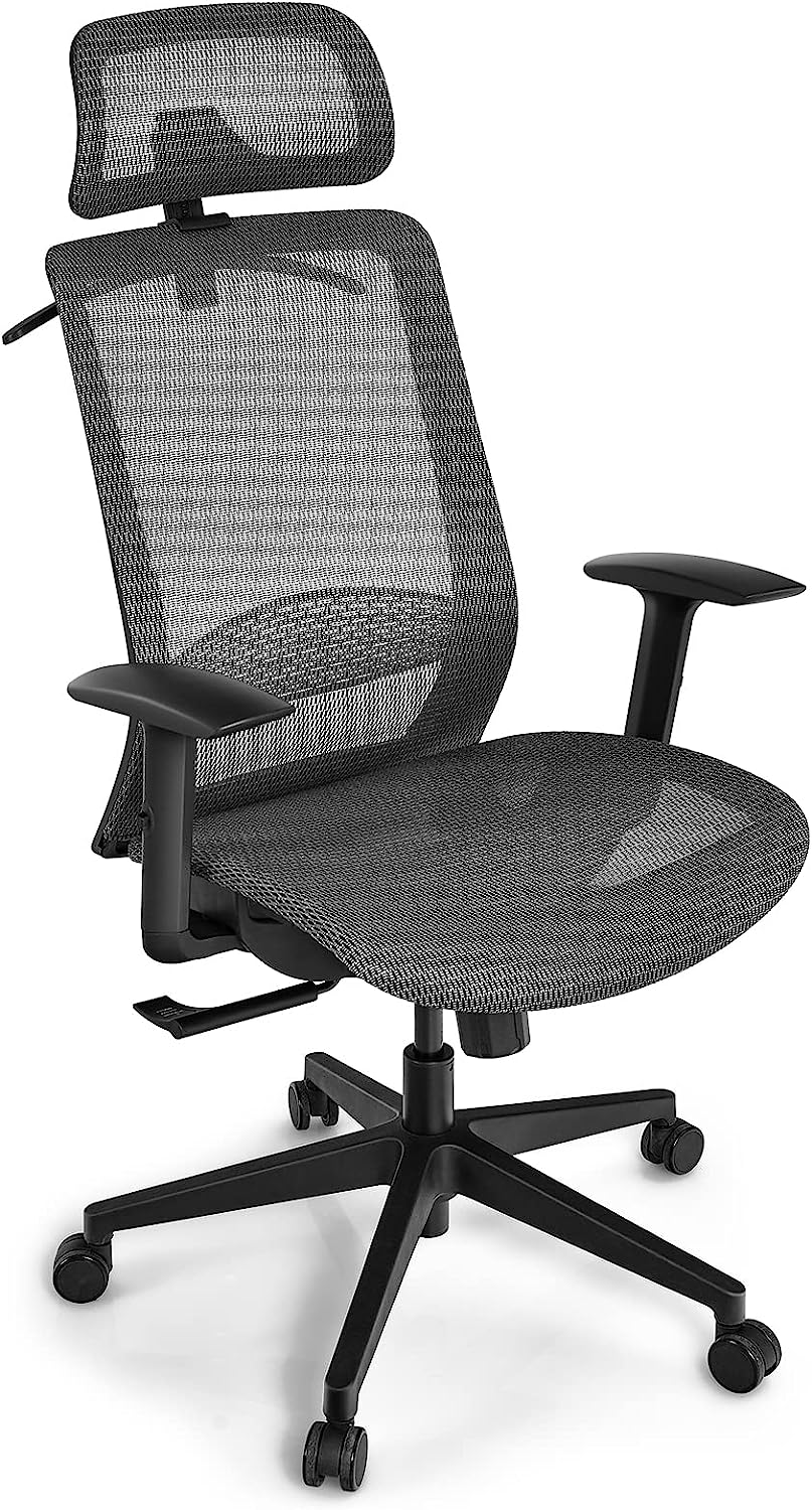 Chaise De Bureau Pivotant En Maille Lombaire Appui-tête Dossier ...