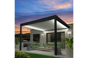 Pergola adossée en aluminum 13,2 m² blanc - dim L436 x P305 x H240/285 cm  ALVARO