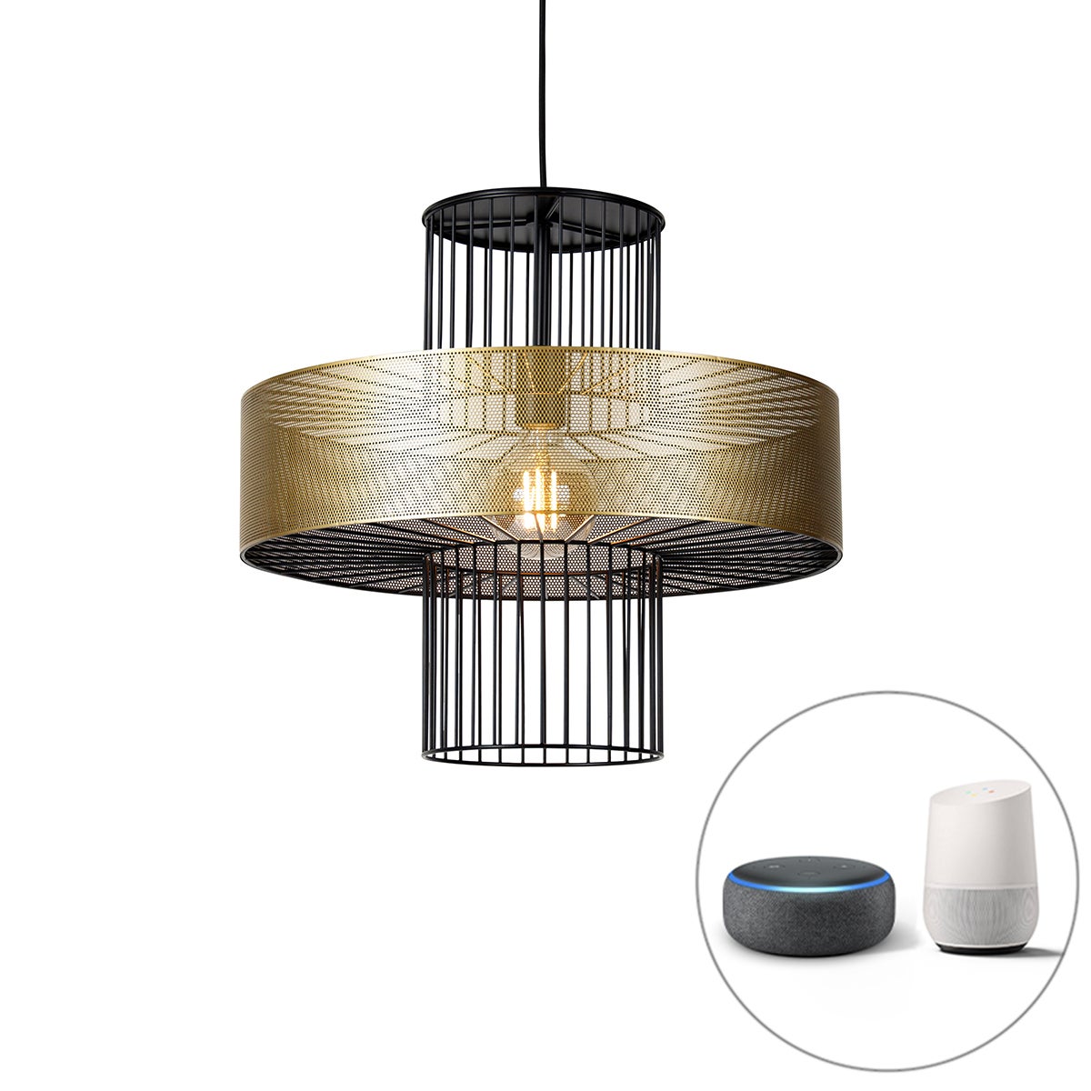 Lampada a sospensione intelligente oro con nero 50 cm incluso Wifi G95 -  Tess