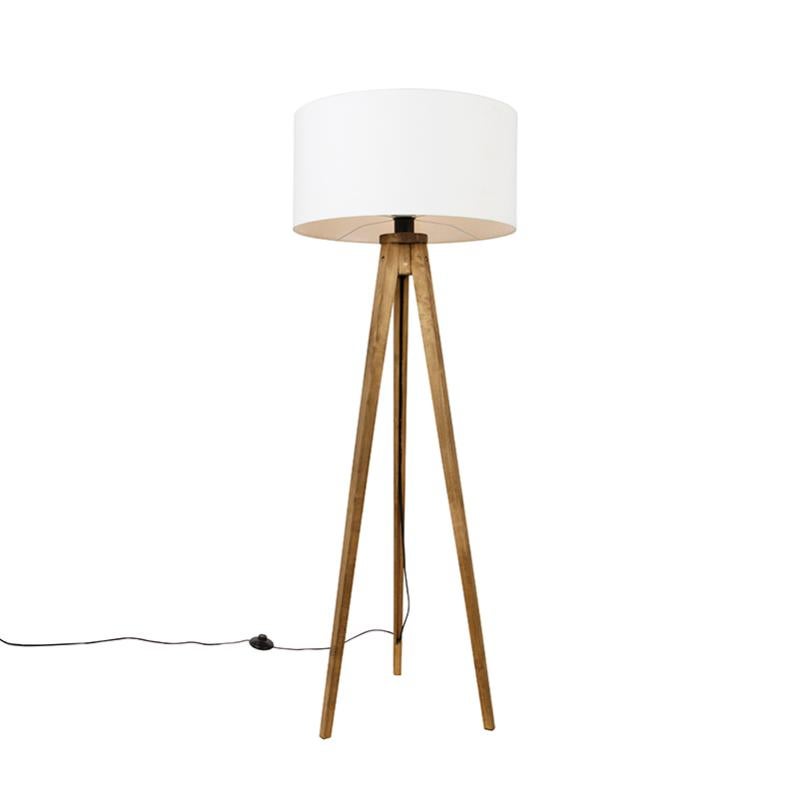 RAGABA Lampada Da Terra Treppiede In Frassino WANDA - 45x140cm, Paralume In Tessuto Bianco, Legno FSC