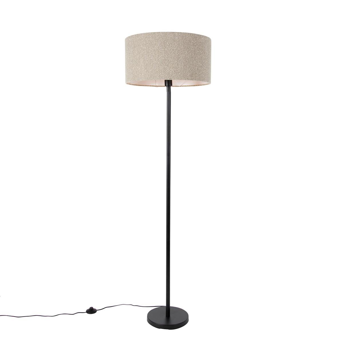 Qazqa Lampada Da Terra Design Moderno – Paralume Nero 50 Cm, 1 Luce, Attacco E27, Ideale Per Soggiorno, Camera Da Letto, Ingresso