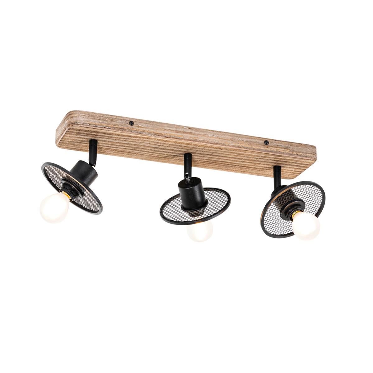 Faretto da soffitto industriale nero con legno 3 luci - Jasmine | Leroy ...