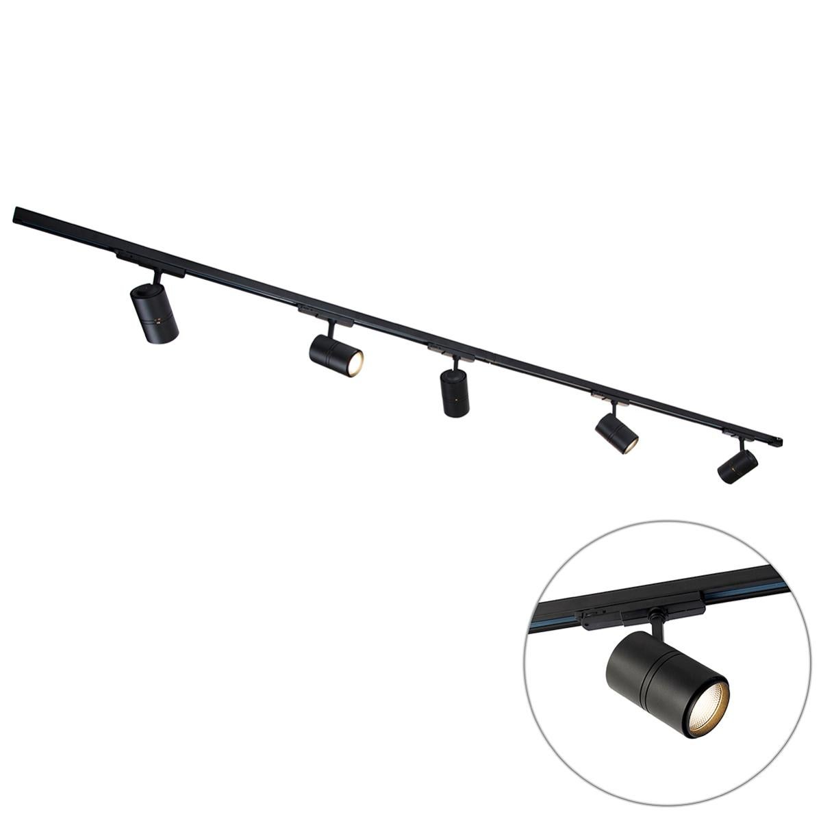 Sistema Di Binari Nero Incluso LED Dimmerabile 5 Luci Trifase Sinistro Sistema Di Binari Nero Incluso LED Dimmerabile 5 Luci Trifase Sinistro