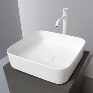 Lavabo Bagno da Appoggio Quadrato in Ceramica 490x390mm con Rubinetto  Monoforo - Haldon