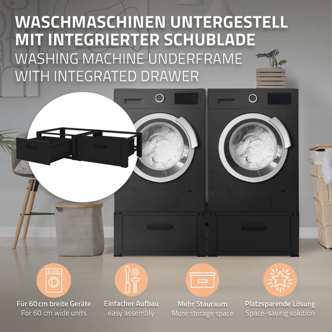 Socle machine à laver double avec tiroirs base sèche-linge noir 150  kg/support