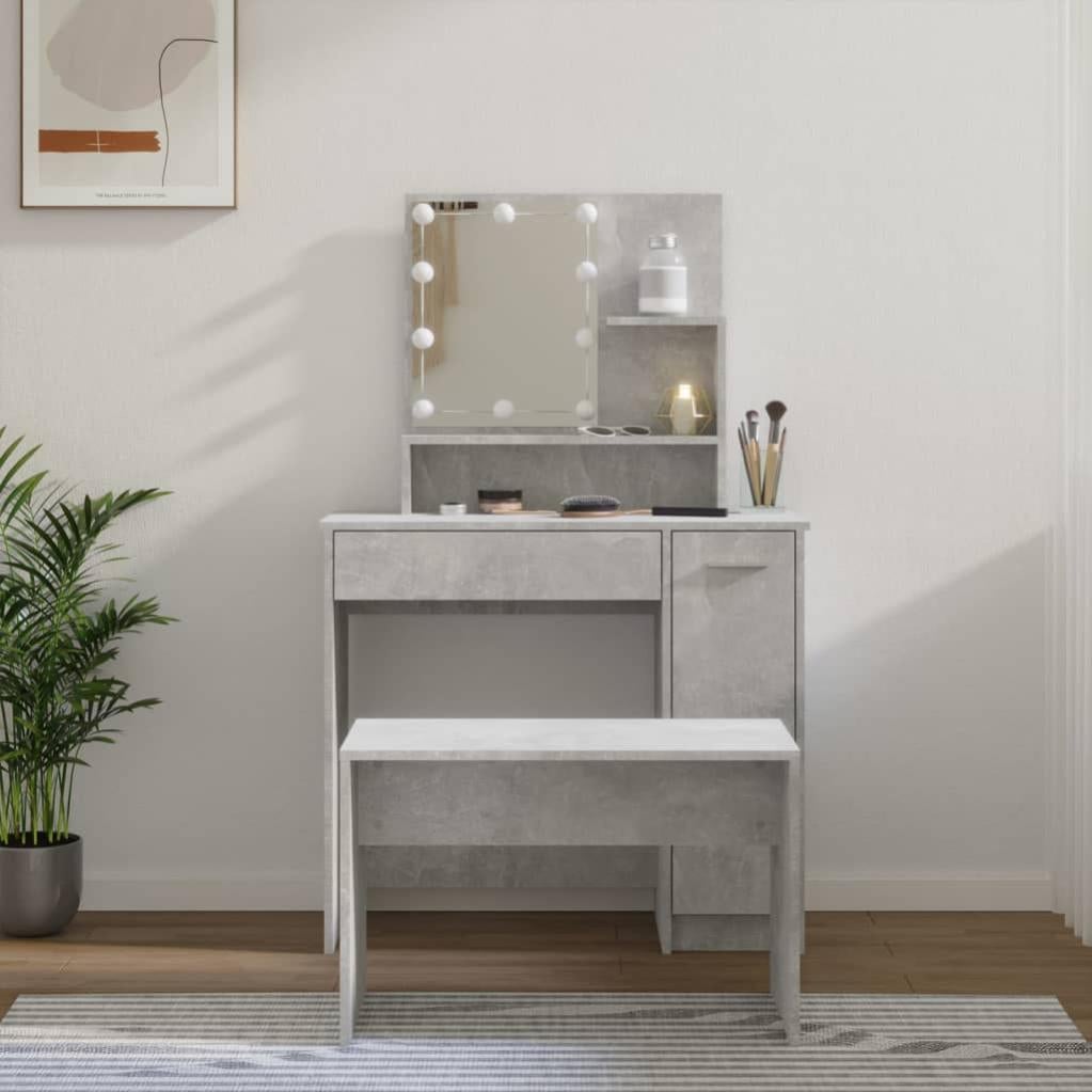 Set Tavolo da Toeletta con LED Rovere Marrone Legno Multistrato CFW27336